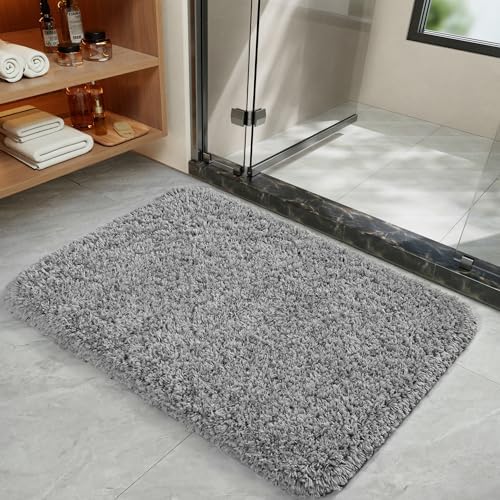 LOCHAS Bathroom Rugs 24x17 Inch, Microfiber Bath Rug Non Slip, Grey