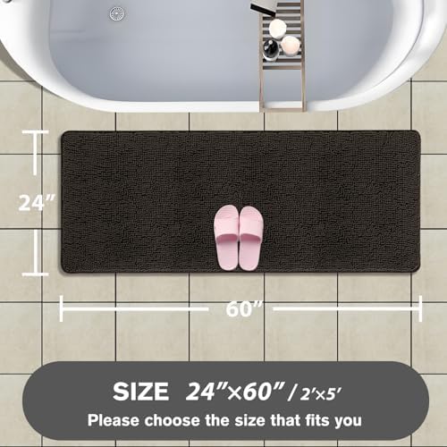 Bathroom Runner Rug 24 x 60 Inch – Extra Large Long Bath Mat | Absorbent and Washable Thick Chenille Bath Rug Non-Slip Runner Rug for Bathroom, Shower, Sink(Chocolate Brown)