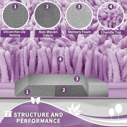 Yimobra Toilet Rugs U Shaped Washable, Extra Thick Soft Absorbent Chenille Contour Bathroom Rugs for Toilet 24x20 Inch, Quick Dry Non Slip Toilet Mat for Bath Floor, Lilac