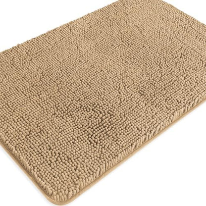Beige Bathroom Rugs – Absorbent and Washable Bath Mat, Non-Slip, Thick Soft Chenille Bath Rugs for Bathroom Floor, Shower, Sink - 24" x 36"