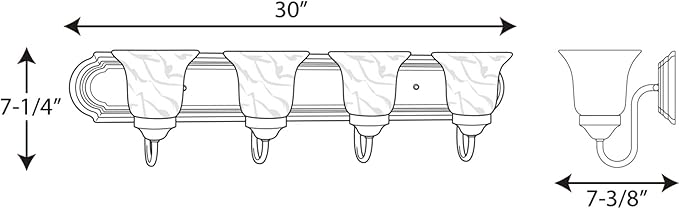 Progress Lighting P3054-09 Alabaster Glass Bath & Vanity, 30-Inch Width x 7-1/4-Inch Height, Nickel