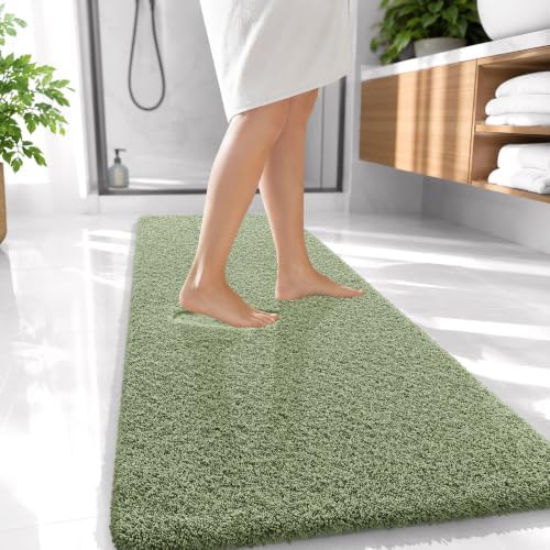 OLANLY Microfiber Bathroom Runner Rugs 47x20, Soft Bath Mat, Sage Green