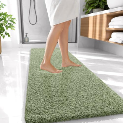 OLANLY Microfiber Bathroom Runner Rugs 47x20, Soft Bath Mat, Sage Green