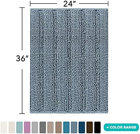 Turquoize Bathroom Rug 24"x36", Absorbent Chenille Bath Rug, Stone Blue