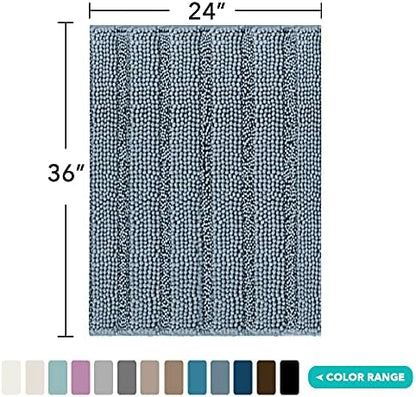Turquoize Bathroom Rug 24"x36", Absorbent Chenille Bath Rug, Stone Blue