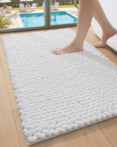 DEXI Bathroom Rugs 43x24, Non Slip Washable Chinelle Bath Mat, White