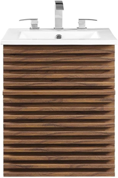 Modway Render 18" Wall-Mount Bathroom Vanity in Walnut White