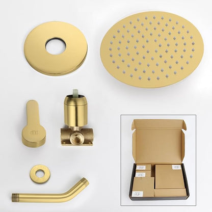 POP SANITARYWARE Shower Faucet Set Brushed Gold Bathroom Rainfall Shower Fixture Wall Mounted 8 Inch Shower Head system Single Handle Shower Trim Kit with Rough-in Valve