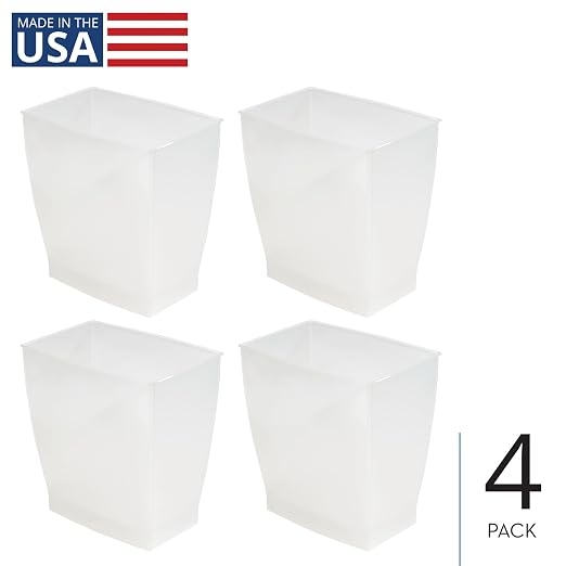 iDesign Small Plastic Bathroom Trash Can, Slim Rectangle, 4-Pack, Frost | Bedroom, Office, Dorm