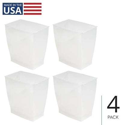 iDesign Small Plastic Bathroom Trash Can, Slim Rectangle, 4-Pack, Frost | Bedroom, Office, Dorm