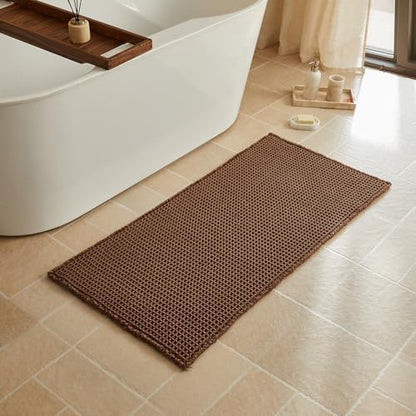 Triohero Waffle Bath Mat, Boho Bathroom Rugs Non Slip, 24x48 Mocha