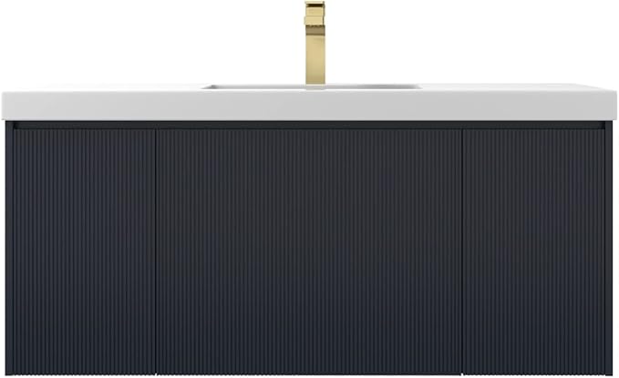 Blossom 48 Inch Bathroom Vanity with Sink | All Wood Wall Mounted Floating Bathroom Vanity Cabinet with Acrylic Sink, Soft-Close Drawer, Modern Minimalist Design Vanities (Night Blue Finish)