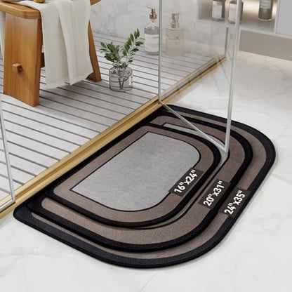 YDKGL Half Circle Bath Mat, Non Slip Thin Bathroom Rugs, Grey 20x31