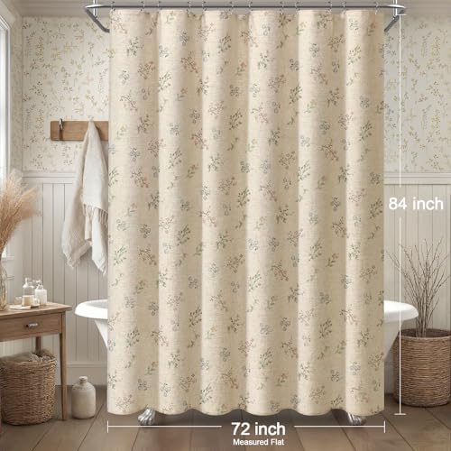 Floral Farmhouse Vintage Linen Shower Curtain French Country Decor 72Wx84H