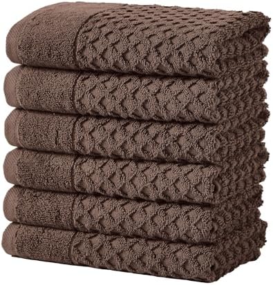 Great Bay Home Hand Towels - 100% Cotton 6 Pack 26x16 Hand Towel Set - Absorbent, Durable, Quick-Dry Towels for Bathroom (Chocolate)