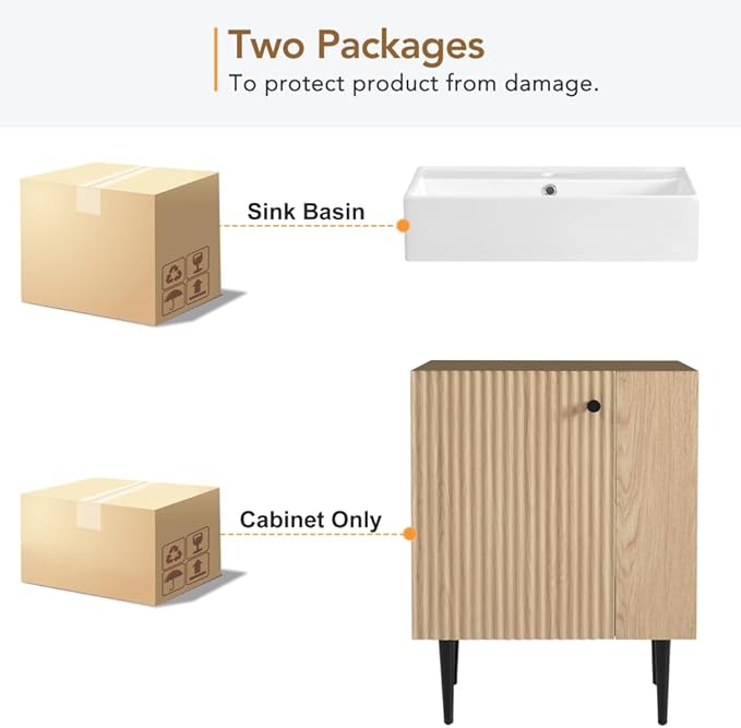 22" Small Bathroom Vanity with Sink, Morden Bathroom Vanities with Soft-Close Door and Open Shelf, Freestanding Narrow Vanity for Compact Space-Saving Bathrooms (Wood,22" Freestanding Right Shelf)