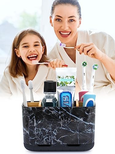 GFWARE Marble Toothbrush Holders with Drainage, Bathroom Organizer, Large