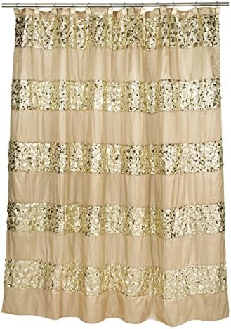 Zahari Home 13pc Sinatra Bathroom Shower Curtain Set - Gold Curtain & 12 Champagne Hooks - Luxury Fabric Bling Unique Beautiful Set