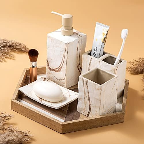 RQYIXI Ceramic Bathroom Accessories Set,Brown,4 Piece,Marble Design