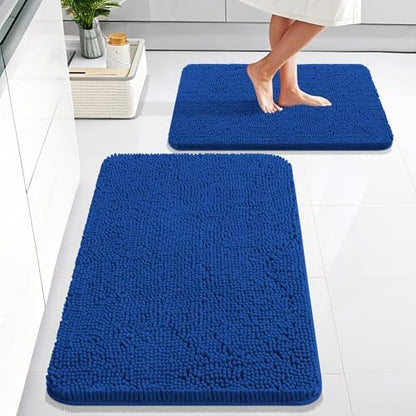 OLANLY Chenille Bathroom Rugs Mats Set 2 Piece, 30"x20"+24"x16", Royal Blue