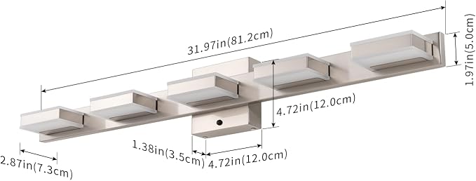 mirrea 32" 5 Light 3CCT LED Brushed Nickel Bathroom Vanity Light Fixture | Over Mirror,Bathroom Lighting,3000K/4000K/5000K ,Dimmable,Rust-resistant,Moisture-resistant,Acrylic shade,Wall Mount