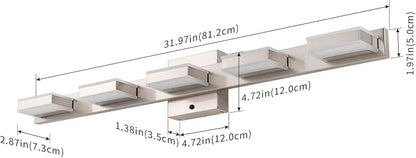 mirrea 32" 5 Light 3CCT LED Brushed Nickel Bathroom Vanity Light Fixture | Over Mirror,Bathroom Lighting,3000K/4000K/5000K ,Dimmable,Rust-resistant,Moisture-resistant,Acrylic shade,Wall Mount