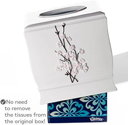 Vanda Cherry Blossom White Square Resin Tissue Box Cover with Bottom Slider
