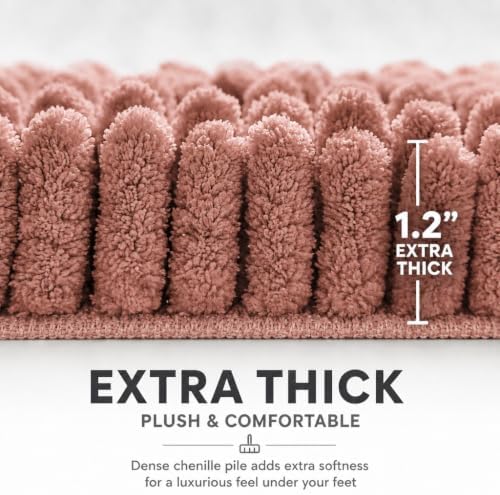 Bathroom Rugs Sets 2 Piece,Super Absorbent Soft,Thick,Machine Washable Chenille Bath Mat,Non Slip Toilet Floor Rug,Bath Mats for Bathroom,20x32 Plus 20x20 U Shape,Dusty Rose