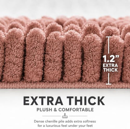 Bathroom Rugs Sets 2 Piece,Super Absorbent Soft,Thick,Machine Washable Chenille Bath Mat,Non Slip Toilet Floor Rug,Bath Mats for Bathroom,20x32 Plus 20x20 U Shape,Dusty Rose