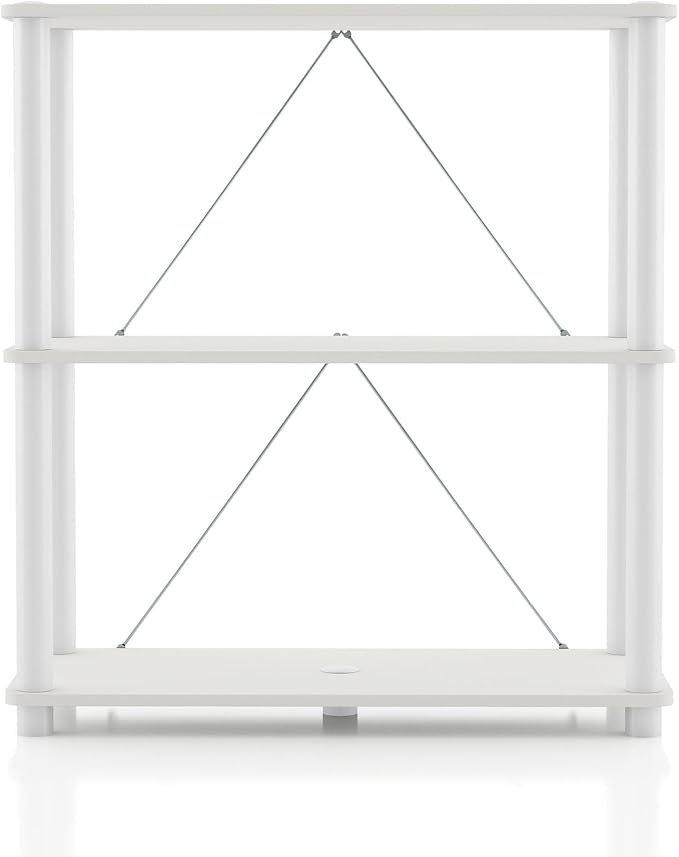 Homes: Inside + Out Apexa Modern 3-Tier Wide Shelving Units, Collectibles Display Shelves, Easy Assembly Standing Shelf, Home Storage Organizer for Living Room, Bedroom, Office, White