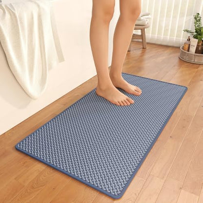 YDKGL Bathroom Runner Non Slip, Foam Weave Texture Bath Mat, Blue 24x48