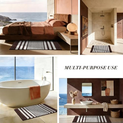 BSICPRO Large Bathroom Rugs Runner, 20x47 Chenille Bath Mats, Coffee