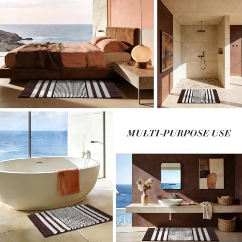 BSICPRO Bathroom Rugs Sets 2 Piece, Non Slip Striped Bath Mats, Coffee