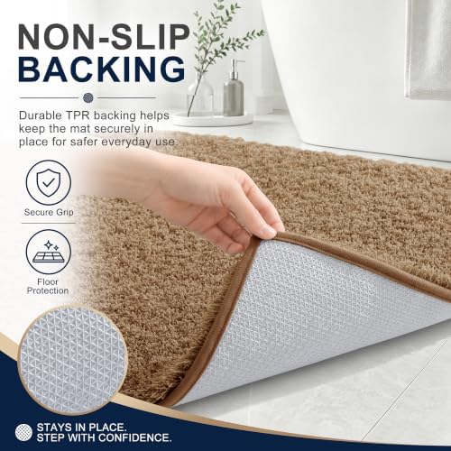 OLANLY Microfiber Bathroom Runner Rugs 59x24, Soft Bath Mat, Dark Beige