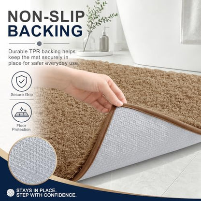 OLANLY Microfiber Bathroom Runner Rugs 59x24, Soft Bath Mat, Dark Beige