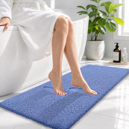 OLANLY Microfiber Bathroom Runner Rug 47x17, Soft Bath Mat, Cornflower Blue