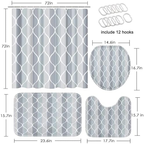 Bathroom Sets with Shower Curtain and Rugs, 4 Pcs Geometric