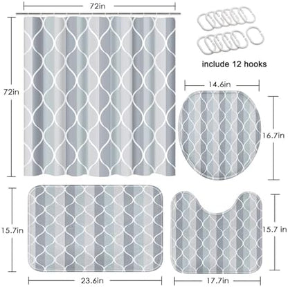 Bathroom Sets with Shower Curtain and Rugs, 4 Pcs Geometric