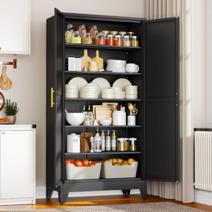 winiowa 78.7" Tall Metal Pantry Cabinet, Kitchen Storage Organizer, Black