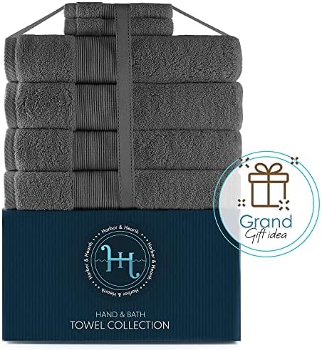 Hearth & Harbor Bath Towels for Bathroom - 100% Ring Spun Cotton Luxury Bathroom Towels - Ultra Soft & Highly Absorbent, Bath Towels Set of 6 - Dark Gray