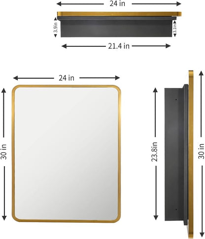 Movo Gold Metal Framed 24 Inch x 30 Inch Bathroom Medicine Cabinet with Mirror Aluminum Farmhouse Vanity Mirrors Recess or Surface Mount Installation