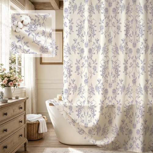 MitoVilla Vintage Farmhouse Purple Floral Poly-Cotton Shower Curtain, 72x72