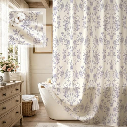 MitoVilla Vintage Farmhouse Purple Floral Poly-Cotton Shower Curtain, 72x72