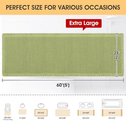 IM HOME Waffle Bath Mat Sage Green 5'x2', Boho Woven Modern Bath Mat Rugs, Absorbent Non Slip Bathroom Rugs, Soft Washable Bath Rugs with Tassels for Bathroom, Bedroom, Kitchen, Shower, Tub