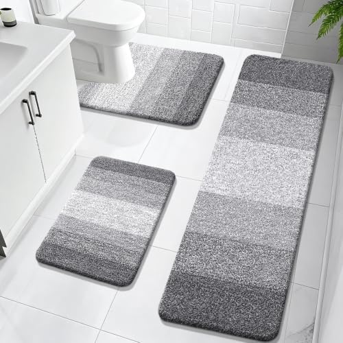 OLANLY Microfiber Bathroom Rugs Sets 3 Piece, 59"x20"+24"x16"+24"x20"