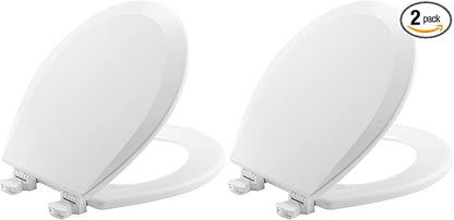 Bemis 500EC Durable Wood Toilet Seat with Easy Clean Hinges, Made in USA, Round, White (Pack of 2)