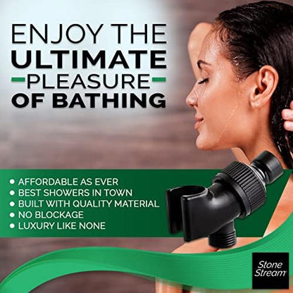 Original StoneStream Adjustable Shower Head Holder Wall Mount, Handheld Shower Arm Bracket, Matte Black Plastic, Universal 1/2 Inch Female to Male Fitting for Detachable Showerheads