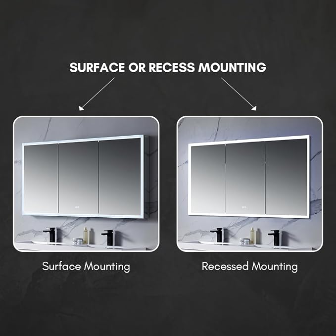 Blossom LED Mirror Medicine Cabinet with Lights, 60x32 Inch, Wall Mounted LED Lighted Bathroom Medicine Cabinet, Recessed/Surface with Defogger, Adjustable Brightness, Makeup Mirror with Lights