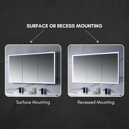 Blossom LED Mirror Medicine Cabinet with Lights, 60x32 Inch, Wall Mounted LED Lighted Bathroom Medicine Cabinet, Recessed/Surface with Defogger, Adjustable Brightness, Makeup Mirror with Lights
