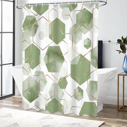 deFouliao Sage Green Modern Shower Curtain Geometric Grid Art Abstract Waterproof Bathroom Curtain for Bathtub Home Hotel Decor, Washable with Hooks, 72x84 Inch